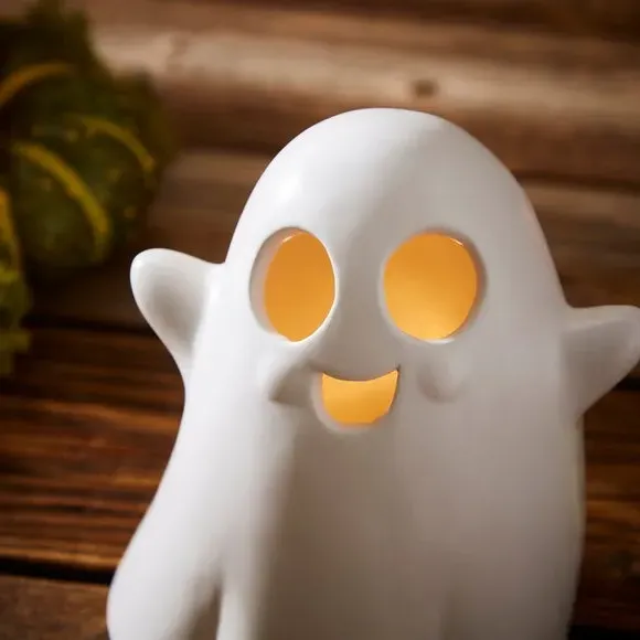 LED Ghost Ornament with Light - White