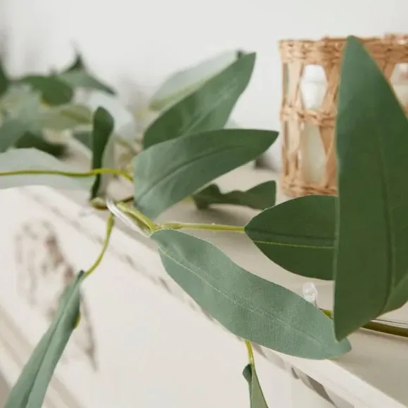 LED Lit Garland with Olive Leaves - Green
