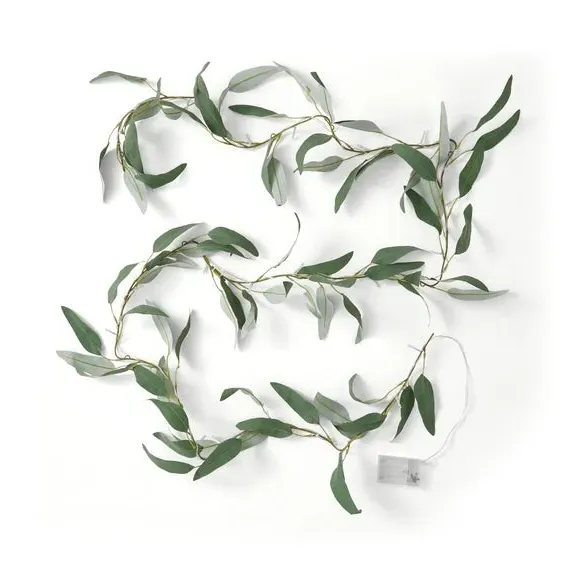 LED Lit Garland with Olive Leaves - Green