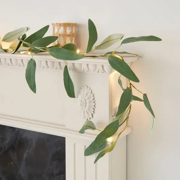 LED Lit Garland with Olive Leaves - Green image