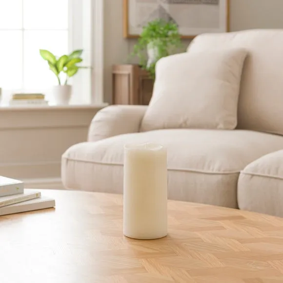 LED Pillar Candle with Blow Function - White, Wax