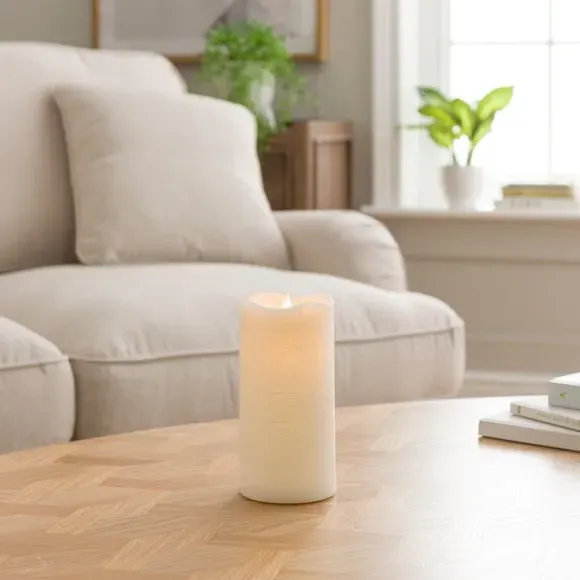LED Pillar Candle with Blow Function - White, Wax