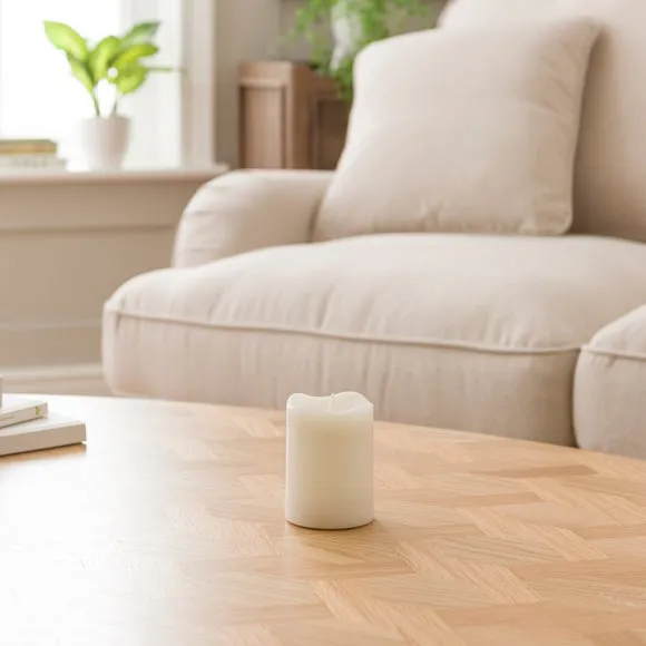 LED Pillar Candle with Blow Function - White, Wax