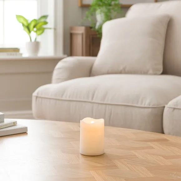 LED Pillar Candle with Blow Function - White, Wax