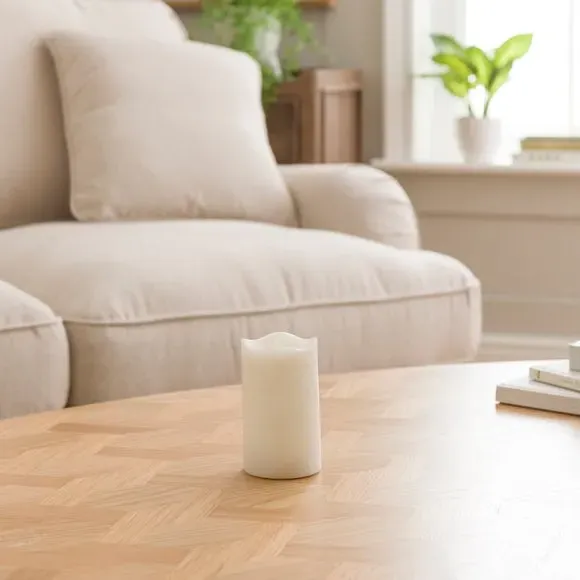 LED Pillar Candle with Blow Function - White, Wax
