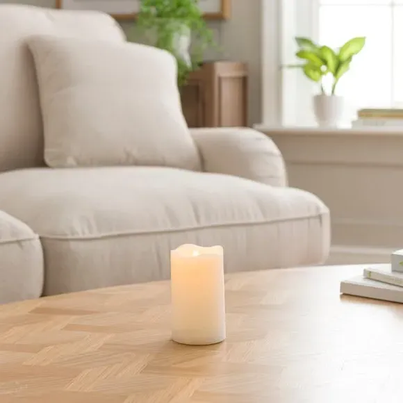 LED Pillar Candle with Blow Function - White, Wax