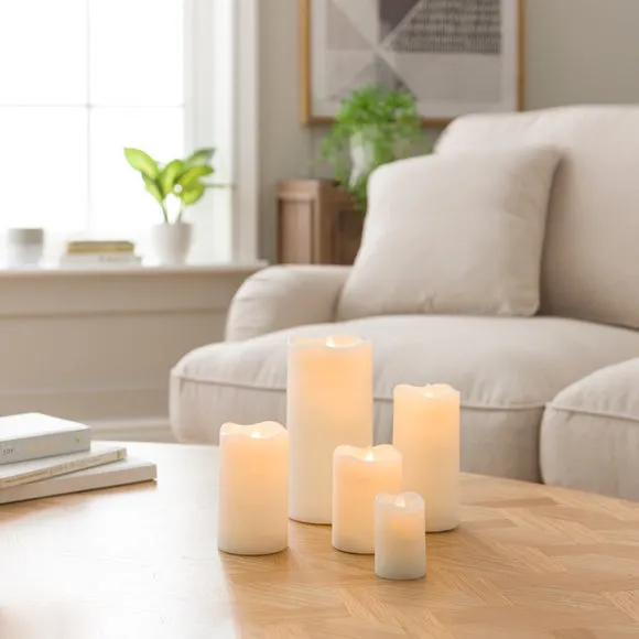 LED Pillar Candle with Blow Function - White, Wax