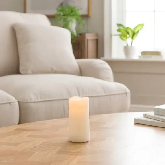 LED Pillar Candle with Blow Function - White, Wax