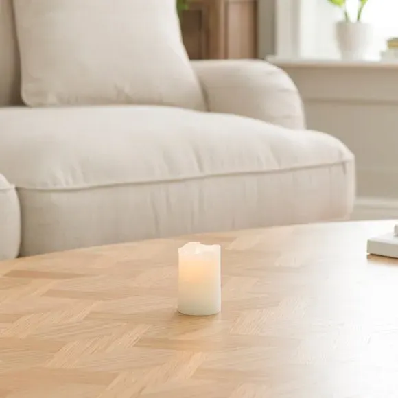 LED Pillar Candle with Blow Function - White, Wax image