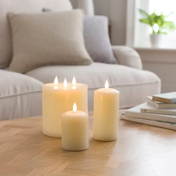 LED Pillar Candle with Wax Pool - Natural, Wax