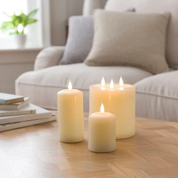 LED Pillar Candle with Wax Pool - Natural, Wax