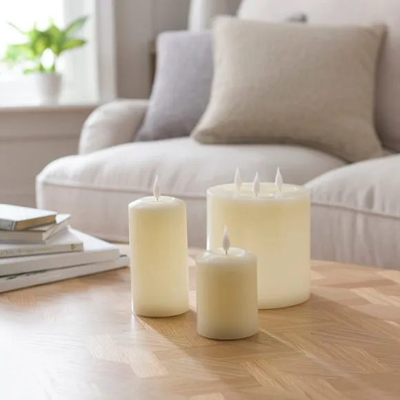 LED Pillar Candle with Wax Pool - Natural, Wax