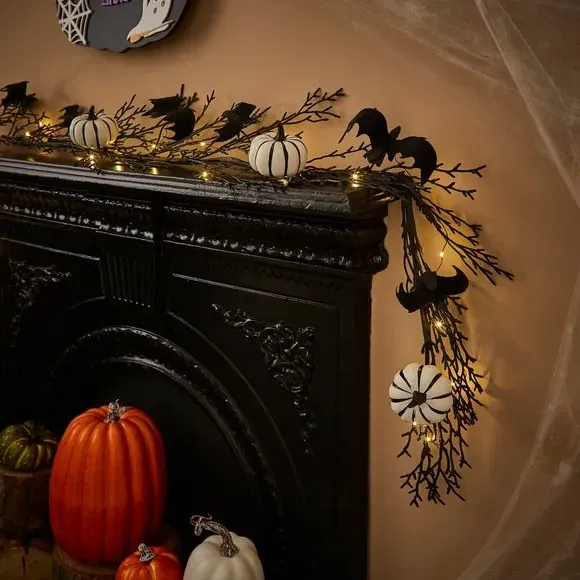 LED Pumpkin Garland with Lights - Black image