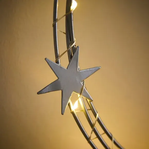 LED Star Wreath with Timer - Silver, Metal