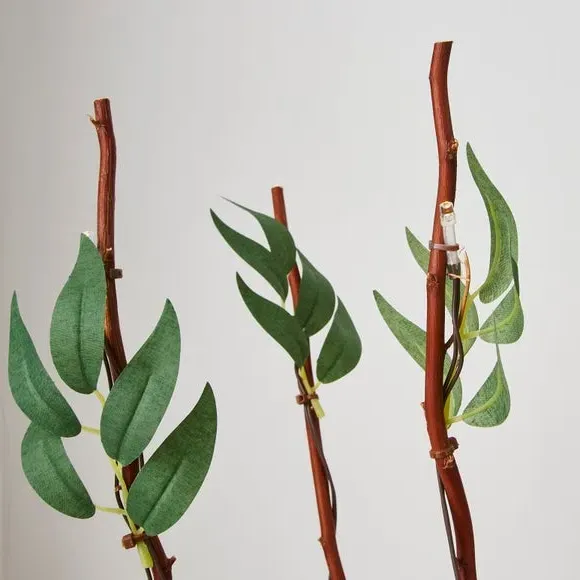 LED Twig Lights with Leaves - Green, Faux Foliage