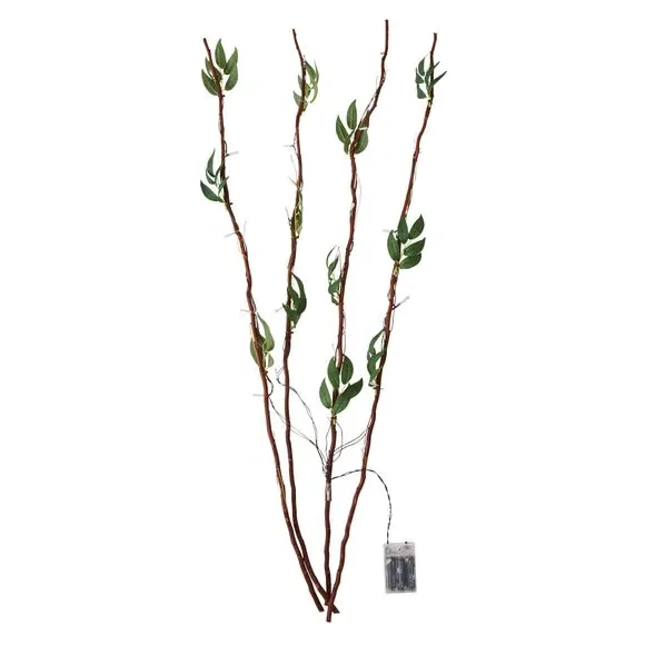 LED Twig Lights with Leaves - Green, Faux Foliage