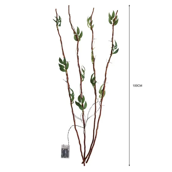 LED Twig Lights with Leaves - Green, Faux Foliage