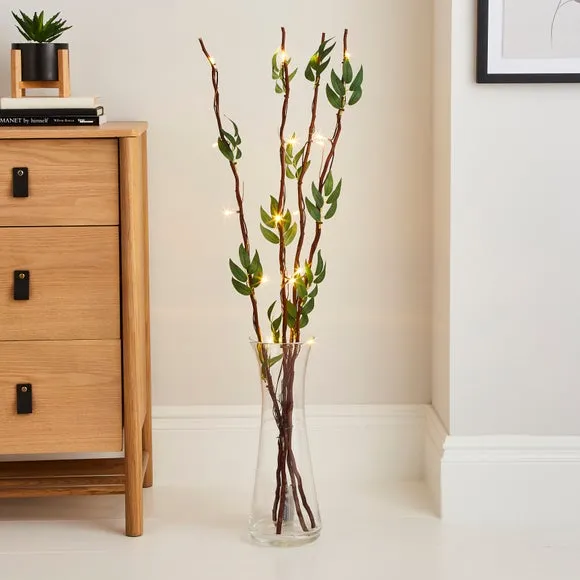 LED Twig Lights with Leaves - Green, Faux Foliage image