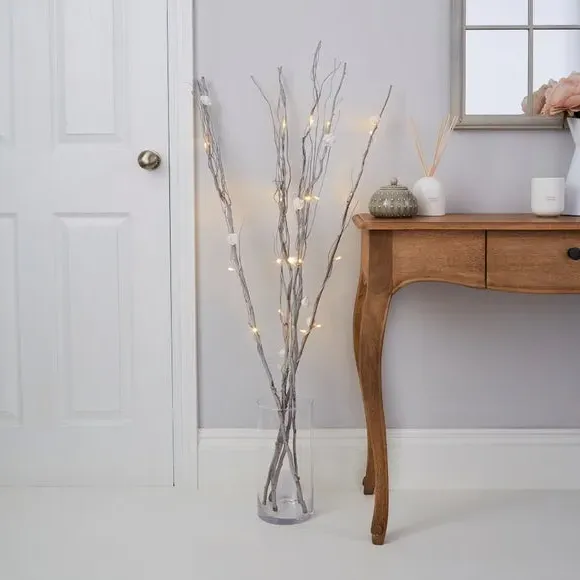 LED Twig Tree with Roses - White, Artificial image