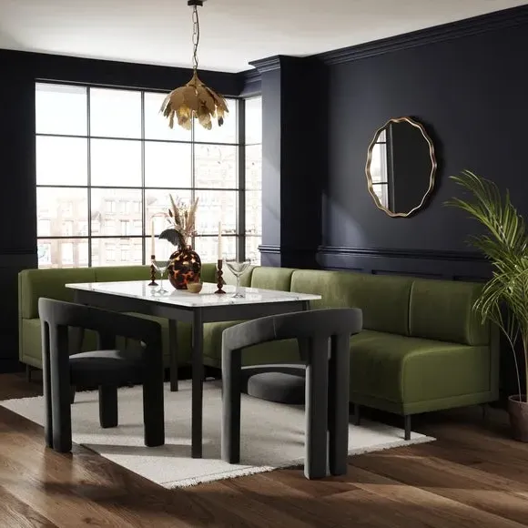 Left Hand Dining Bench Modular - Olive, Velvet