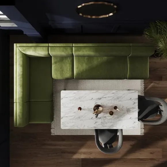 Left Hand Dining Bench Modular - Olive, Velvet