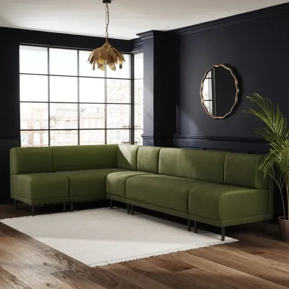 Left Hand Dining Bench Modular - Olive, Velvet image