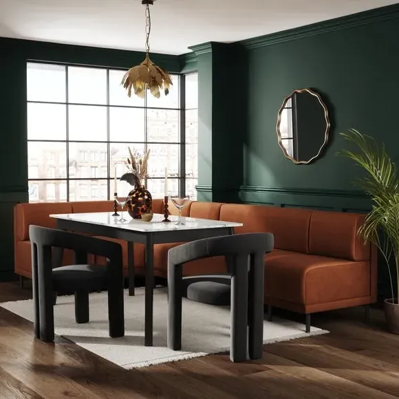 Left Hand Dining Bench Modular - Orange, Velvet