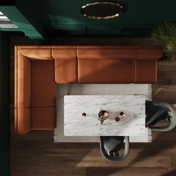 Left Hand Dining Bench Modular - Orange, Velvet