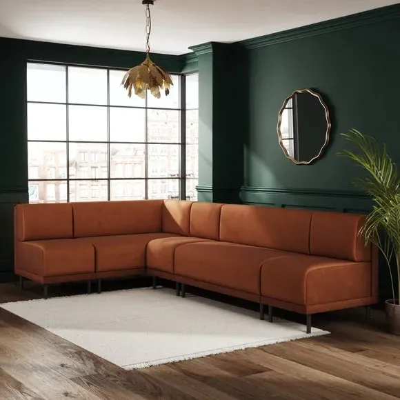 Left Hand Dining Bench Modular - Orange, Velvet image