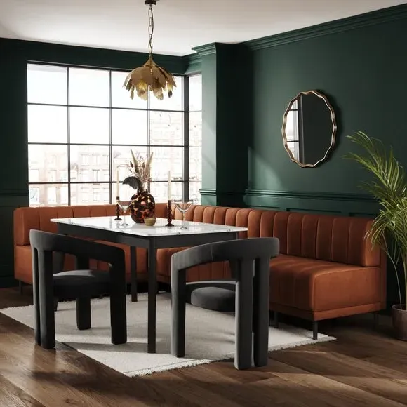 Left Hand Dining Bench - Orange, Plush Velvet