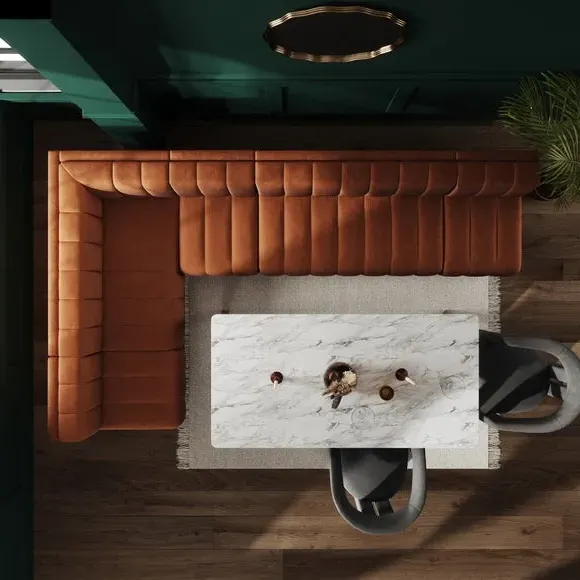 Left Hand Dining Bench - Orange, Plush Velvet