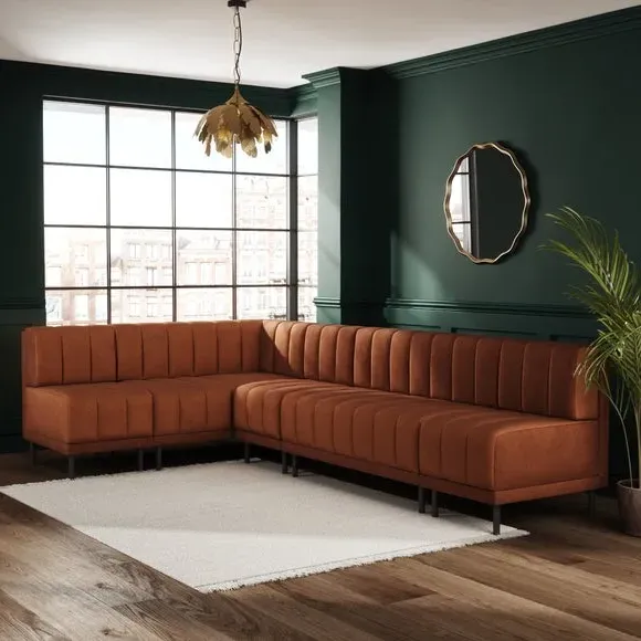 Left Hand Dining Bench - Orange, Plush Velvet image