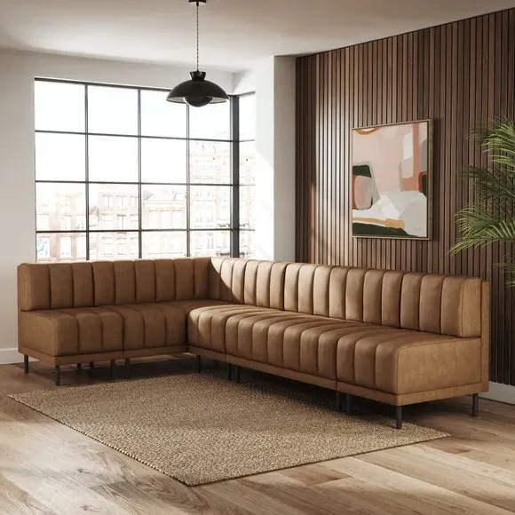 Left Hand Dining Bench - Tan, Faux Leather image