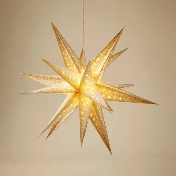 Light Up Paper Star Hanging Decoration - Gold