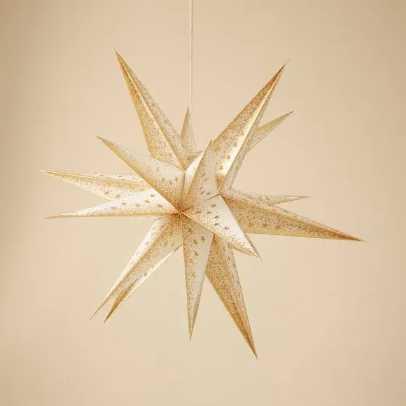Light Up Paper Star Hanging Decoration - Gold