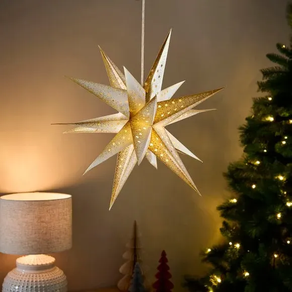 Light Up Paper Star Hanging Decoration - Gold image