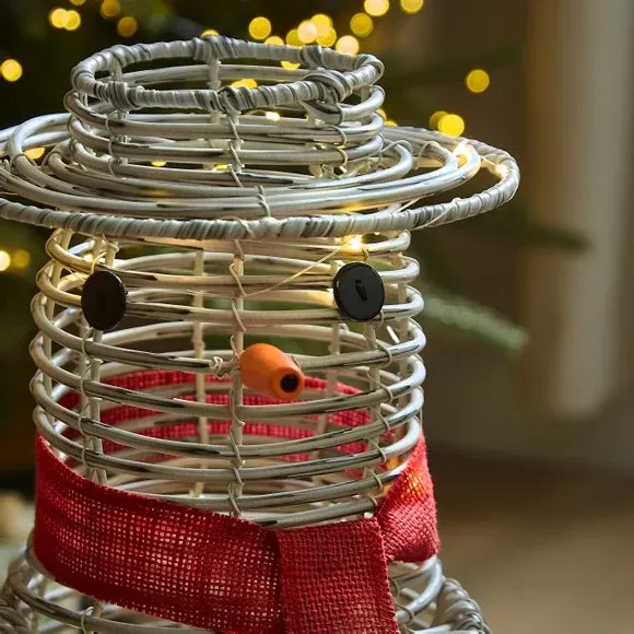 Light Up Snowman Decoration - Grey, Rattan