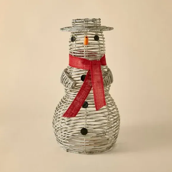 Light Up Snowman Decoration - Grey, Rattan
