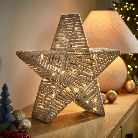 Light Up Star Decoration - Natural, Jute image