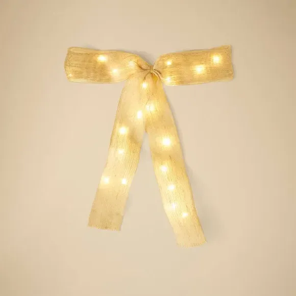 Light Up Tree Topper with Bow - Natural, Jute