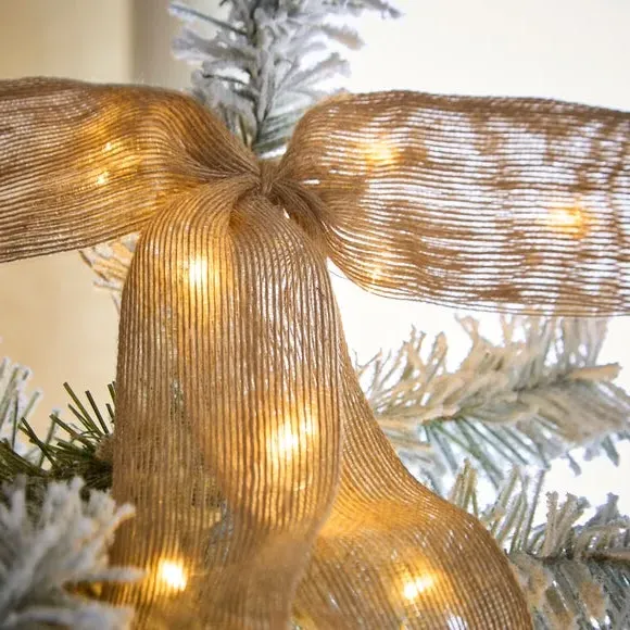 Light Up Tree Topper with Bow - Natural, Jute