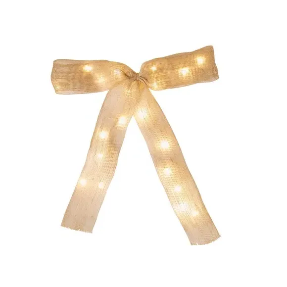 Light Up Tree Topper with Bow - Natural, Jute