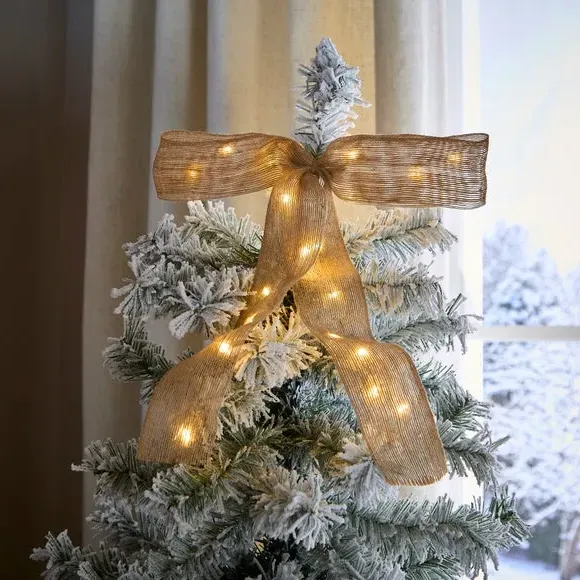 Light Up Tree Topper with Bow - Natural, Jute image