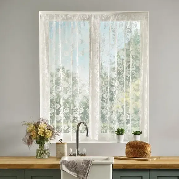Lillian Lace Net Fabric by Metre - White, Voile