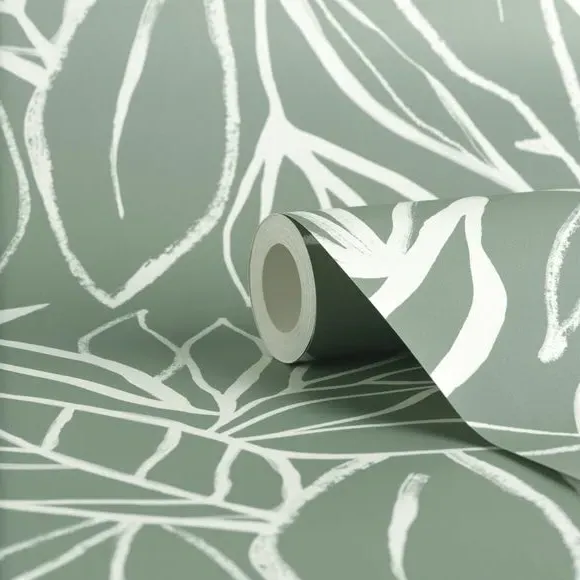 Linear Leaf Wallpaper - Lilypad, Matte Ink