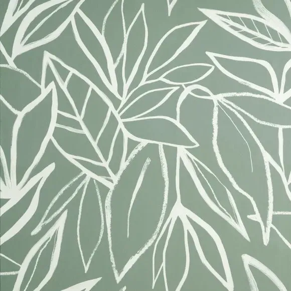 Linear Leaf Wallpaper - Lilypad, Matte Ink