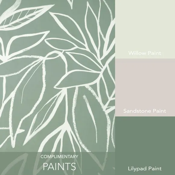Linear Leaf Wallpaper - Lilypad, Matte Ink