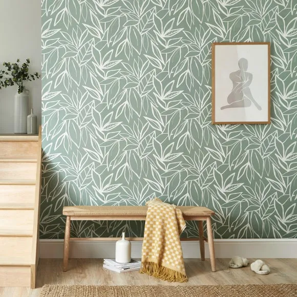 Linear Leaf Wallpaper - Lilypad, Matte Ink image