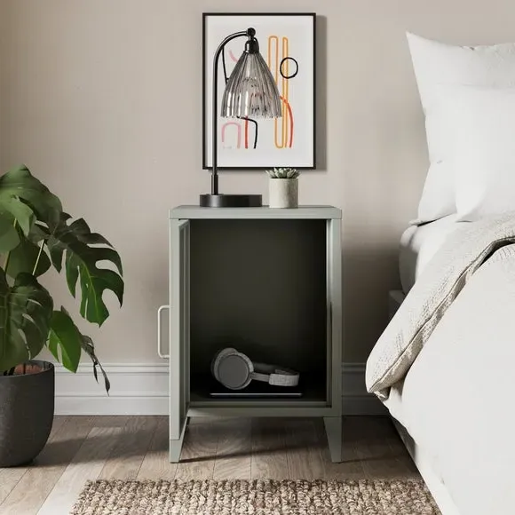 Locker Style Bedside Table - Sage, Metal