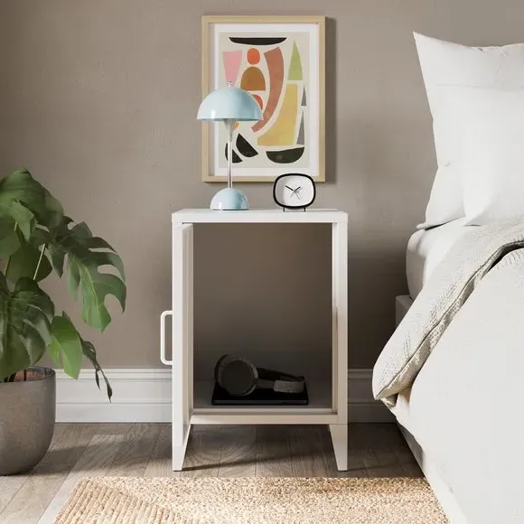 Locker Style Bedside Table - White, Metal